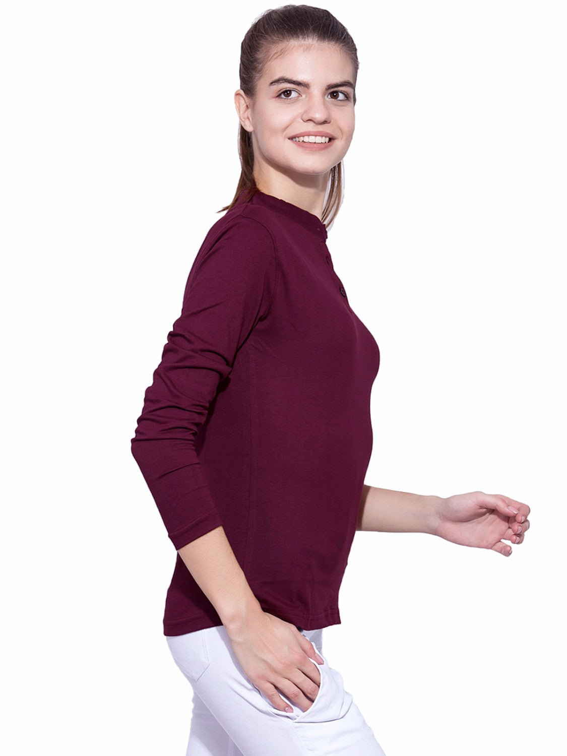 Ap'pulse Women's Long Sleeve Mandarin Polo Tshirt