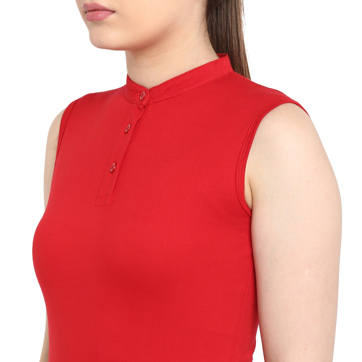 Appulse Women's Sleeveless Mandarin Collar T-Shirt | Women | Premium Cotton | Activewear | Athleisure