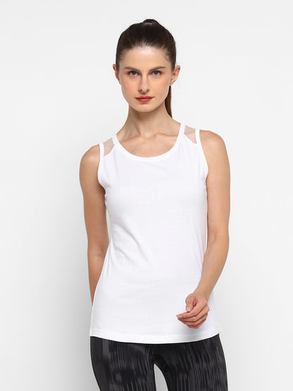 Ap'pulse Women's Short Sleeve Round Neck Shoulder Mesh Tshirt