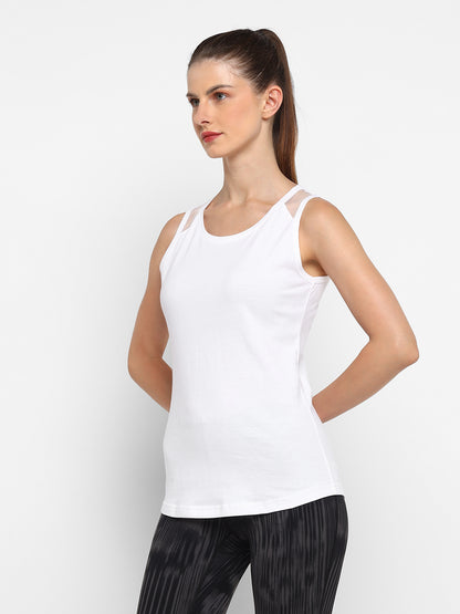 Ap'pulse Women's Short Sleeve Round Neck Shoulder Mesh Tshirt