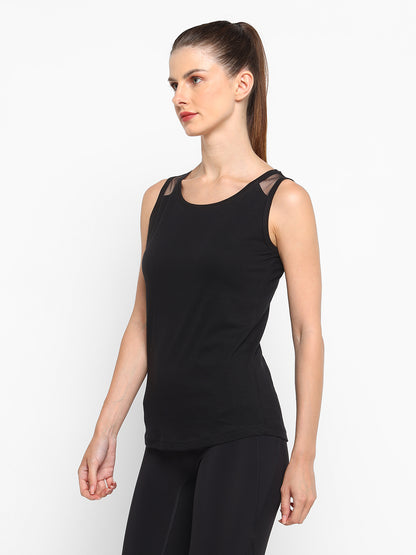 Ap'pulse Women's Short Sleeve Round Neck Shoulder Mesh Tshirt