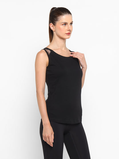 Ap'pulse Women's Short Sleeve Round Neck Shoulder Mesh Tshirt