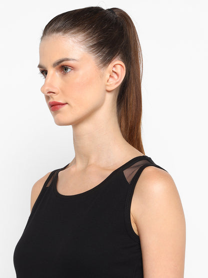 Ap'pulse Women's Short Sleeve Round Neck Shoulder Mesh Tshirt