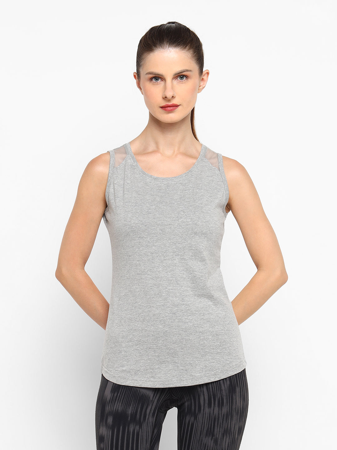 Ap'pulse Women's Short Sleeve Round Neck Shoulder Mesh Tshirt