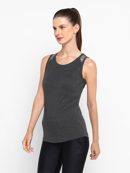 Ap'pulse Women's Short Sleeve Round Neck Shoulder Mesh Tshirt