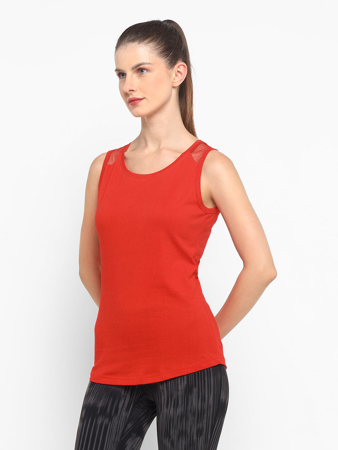 Ap'pulse Women's Short Sleeve Round Neck Shoulder Mesh Tshirt