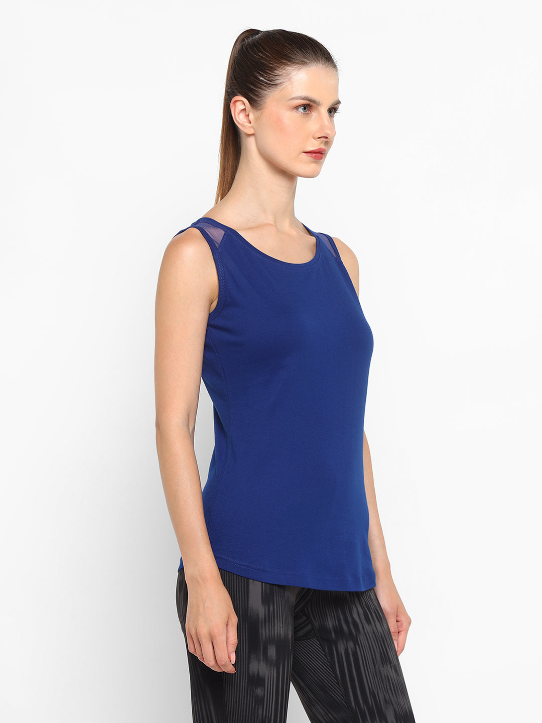 Ap'pulse Women's Short Sleeve Round Neck Shoulder Mesh Tshirt