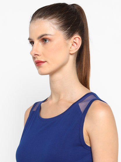 Ap'pulse Women's Short Sleeve Round Neck Shoulder Mesh Tshirt
