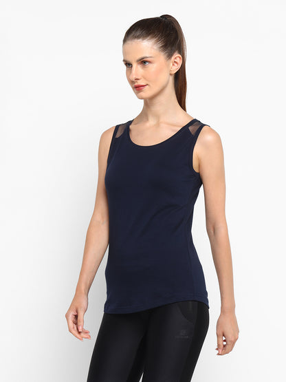Ap'pulse Women's Short Sleeve Round Neck Shoulder Mesh Tshirt