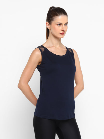 Ap'pulse Women's Short Sleeve Round Neck Shoulder Mesh Tshirt