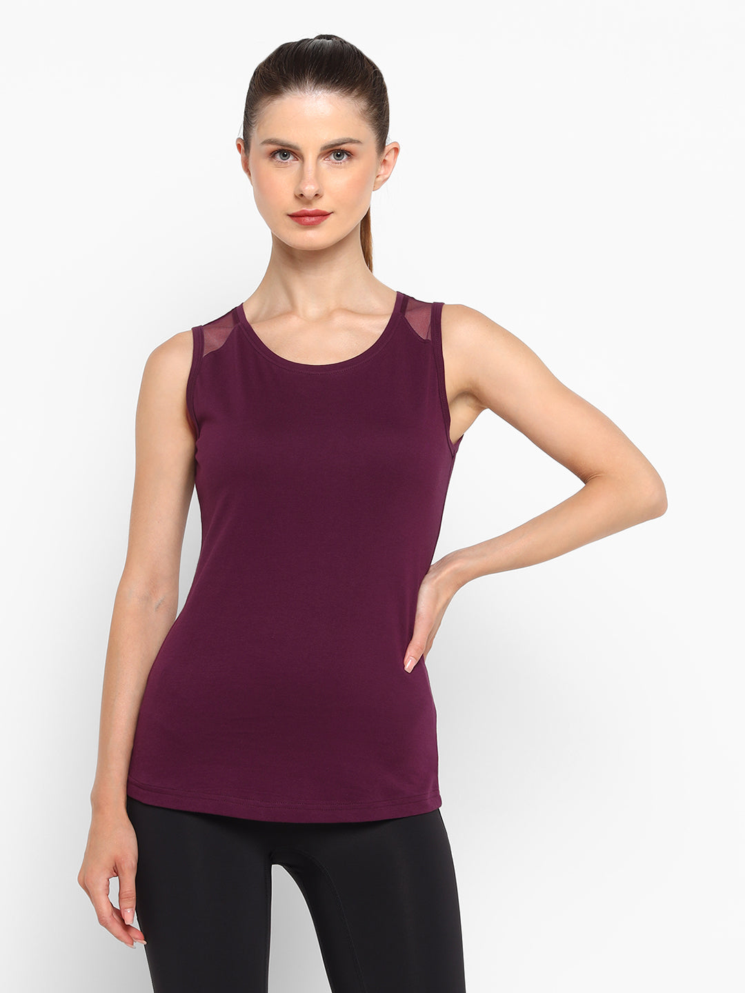 Ap'pulse Women's Short Sleeve Round Neck Shoulder Mesh Tshirt