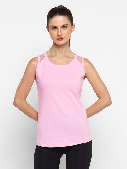 Ap'pulse Women's Short Sleeve Round Neck Shoulder Mesh Tshirt