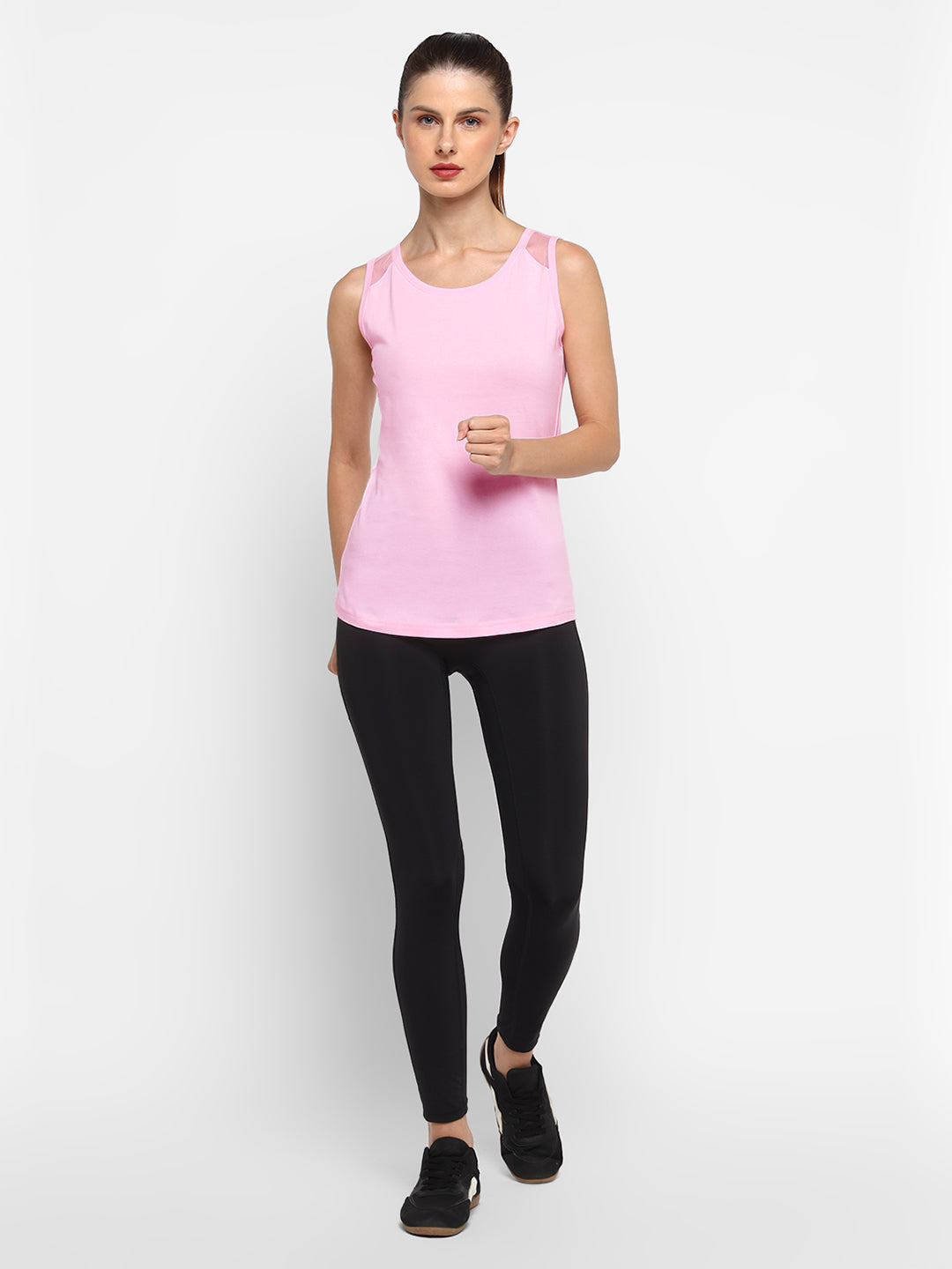 Ap'pulse Women's Short Sleeve Round Neck Shoulder Mesh Tshirt