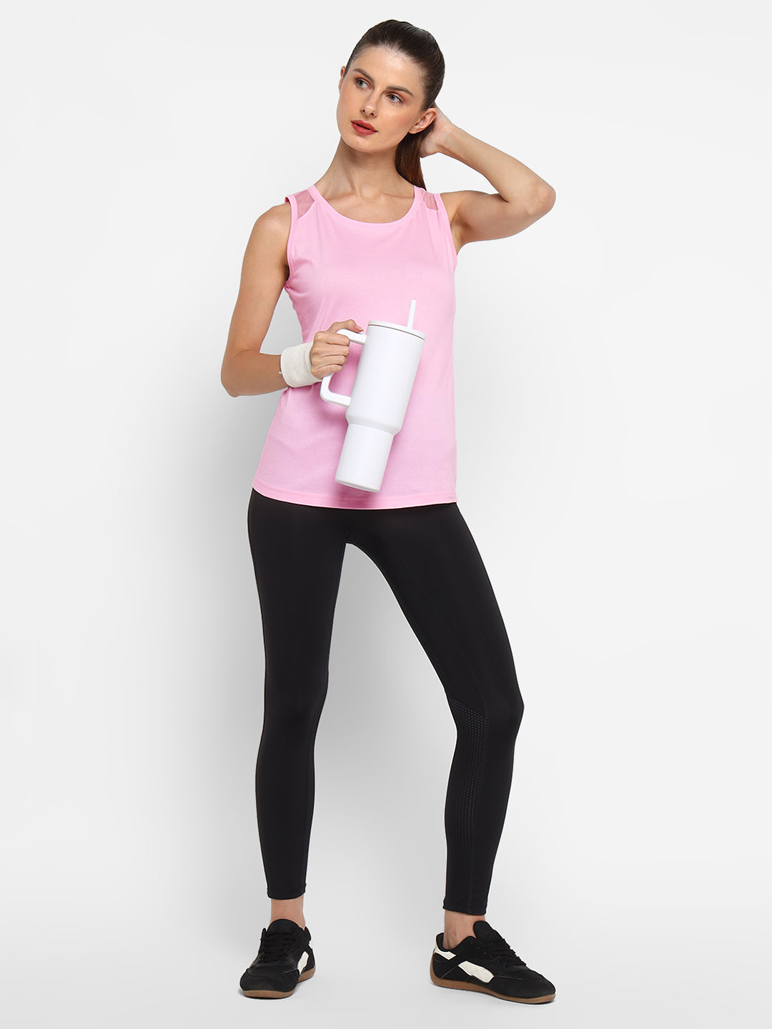 Ap'pulse Women's Short Sleeve Round Neck Shoulder Mesh Tshirt