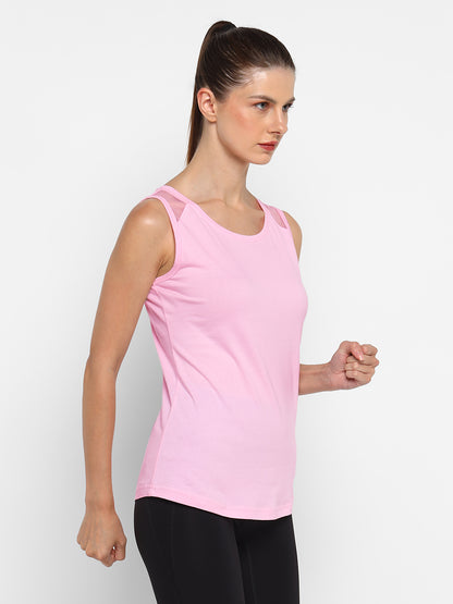 Ap'pulse Women's Short Sleeve Round Neck Shoulder Mesh Tshirt