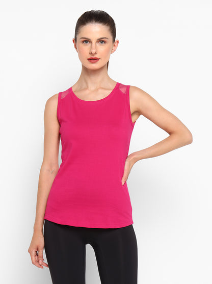 Ap'pulse Women's Short Sleeve Round Neck Shoulder Mesh Tshirt