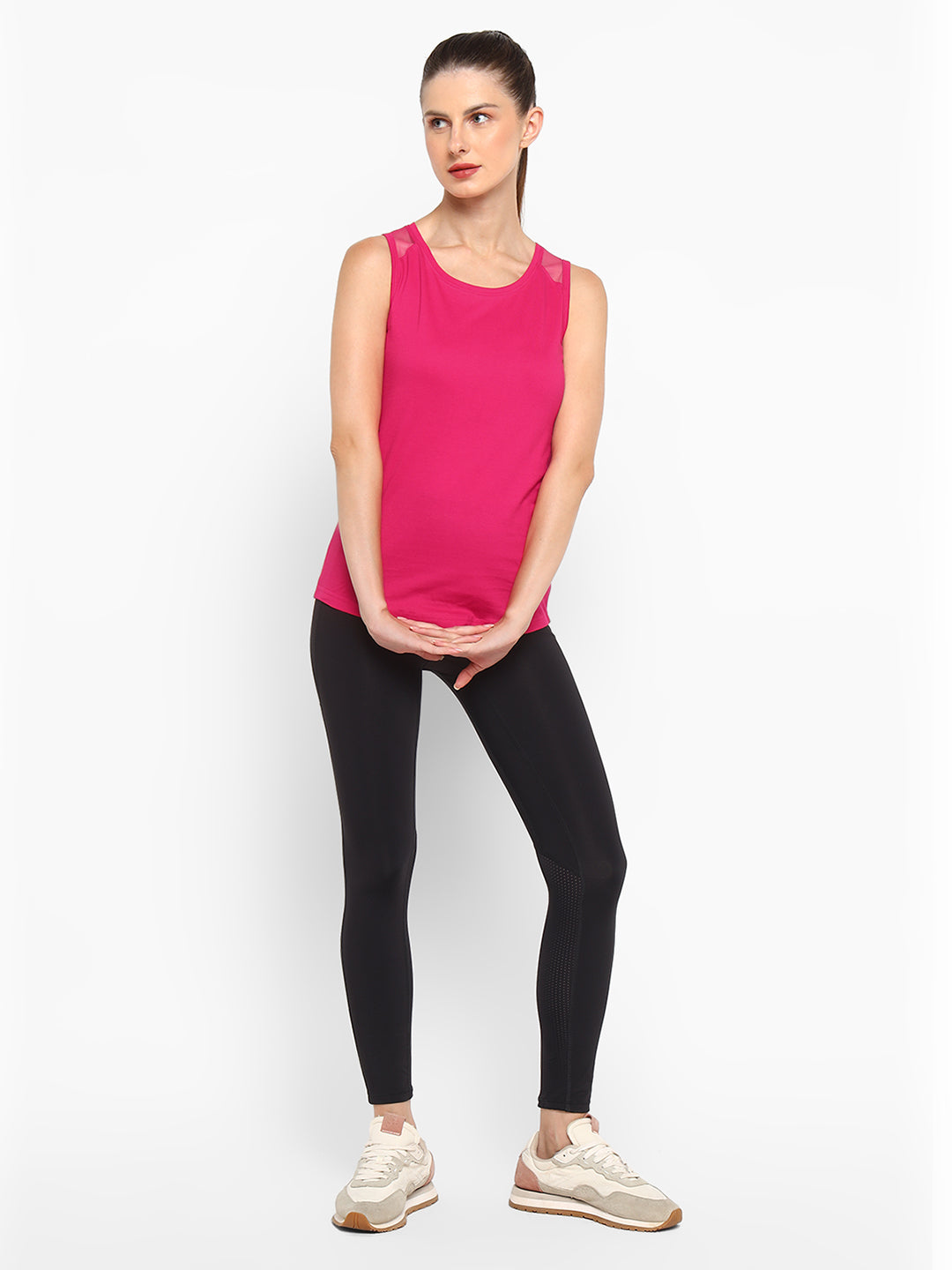 Ap'pulse Women's Short Sleeve Round Neck Shoulder Mesh Tshirt
