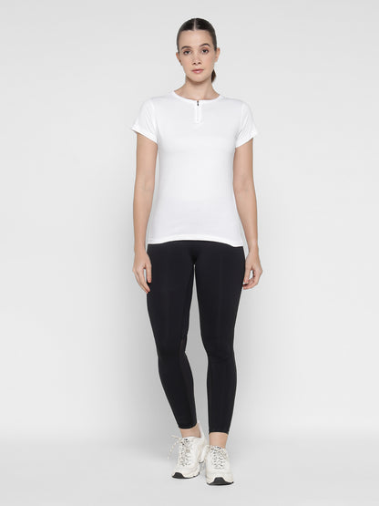 Appulse Women's Short Sleeve Round Neck Zipper T-Shirt | Women | Premium Cotton | Activewear | Athleisure