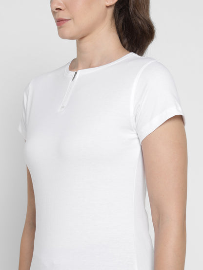 Appulse Women's Short Sleeve Round Neck Zipper T-Shirt | Women | Premium Cotton | Activewear | Athleisure