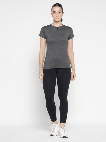 Appulse Women's Short Sleeve Round Neck Zipper T-Shirt | Women | Premium Cotton | Activewear | Athleisure