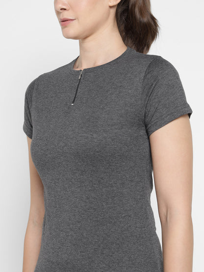 Appulse Women's Short Sleeve Round Neck Zipper T-Shirt | Women | Premium Cotton | Activewear | Athleisure
