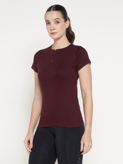 Appulse Women's Short Sleeve Round Neck Zipper T-Shirt | Women | Premium Cotton | Activewear | Athleisure
