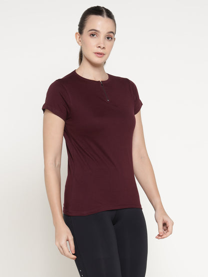 Appulse Women's Short Sleeve Round Neck Zipper T-Shirt | Women | Premium Cotton | Activewear | Athleisure