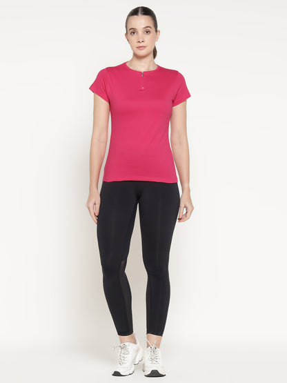 Appulse Women's Short Sleeve Round Neck Zipper T-Shirt | Women | Premium Cotton | Activewear | Athleisure