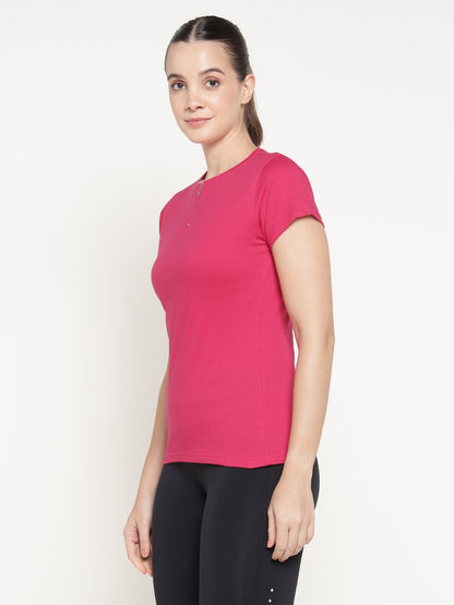 Appulse Women's Short Sleeve Round Neck Zipper T-Shirt | Women | Premium Cotton | Activewear | Athleisure