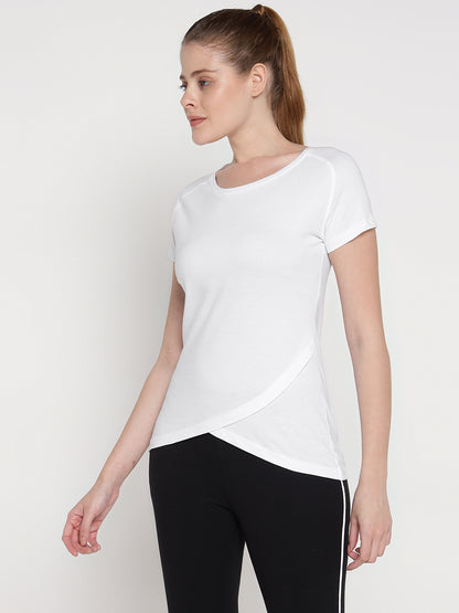 Appulse Women's Short Sleeve Round Neck Bottom Cross Over T-Shirt | Women | Premium Cotton | Activewear | Athleisure