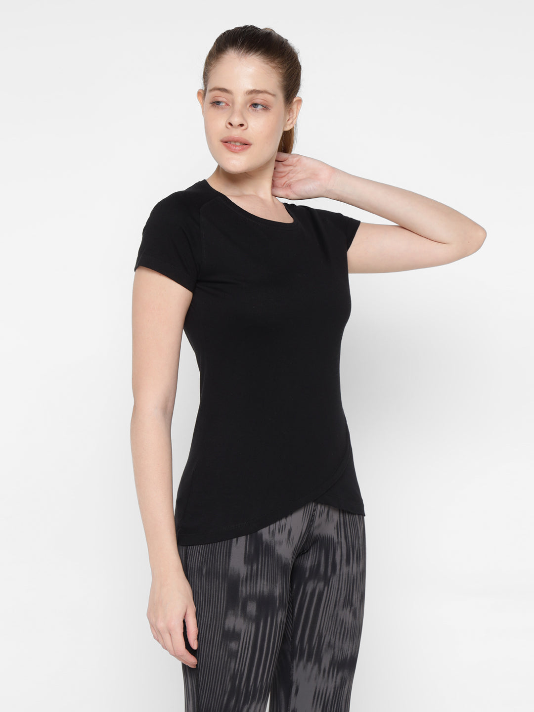 Ap'pulse Women's Short Sleeve Round Neck Bottom Cross Over Tshirt