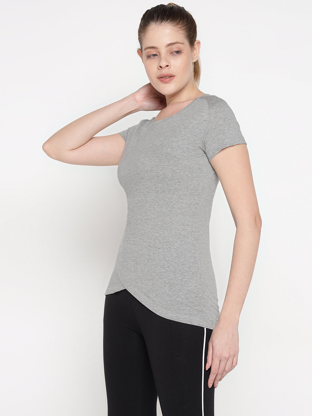 Ap'pulse Women's Short Sleeve Round Neck Bottom Cross Over Tshirt