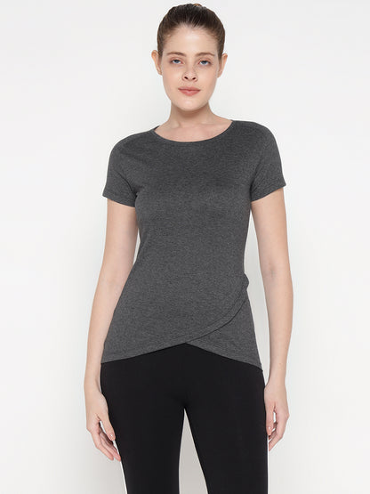 Appulse Women's Short Sleeve Round Neck Bottom Cross Over T-Shirt | Women | Premium Cotton | Activewear | Athleisure