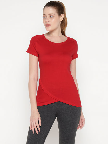 Appulse Women's Short Sleeve Round Neck Bottom Cross Over T-Shirt | Women | Premium Cotton | Activewear | Athleisure