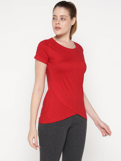 Appulse Women's Short Sleeve Round Neck Bottom Cross Over T-Shirt | Women | Premium Cotton | Activewear | Athleisure
