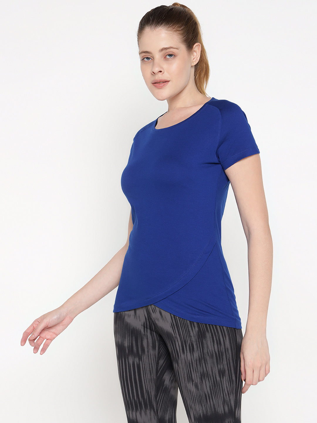 Ap'pulse Women's Short Sleeve Round Neck Bottom Cross Over Tshirt