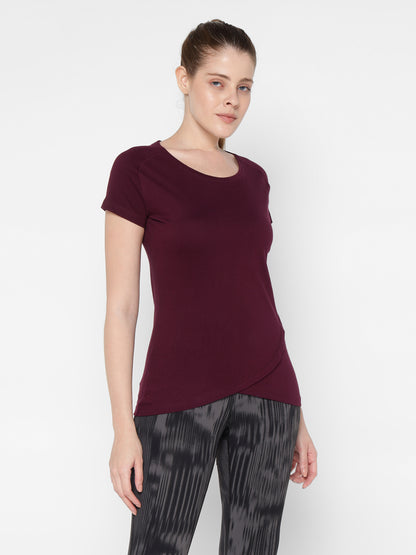 Appulse Women's Short Sleeve Round Neck Bottom Cross Over T-Shirt | Women | Premium Cotton | Activewear | Athleisure