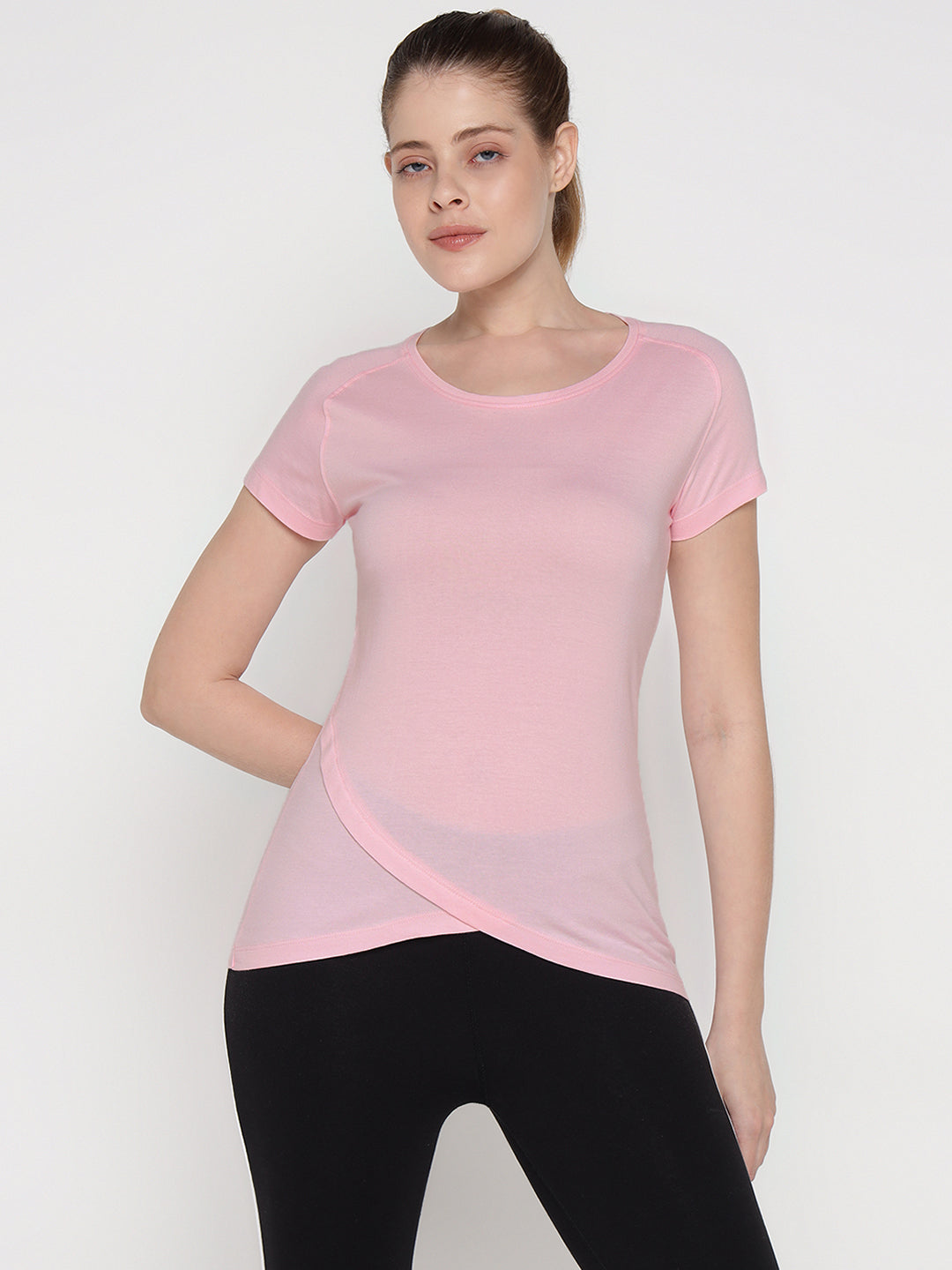 Ap'pulse Women's Short Sleeve Round Neck Bottom Cross Over Tshirt