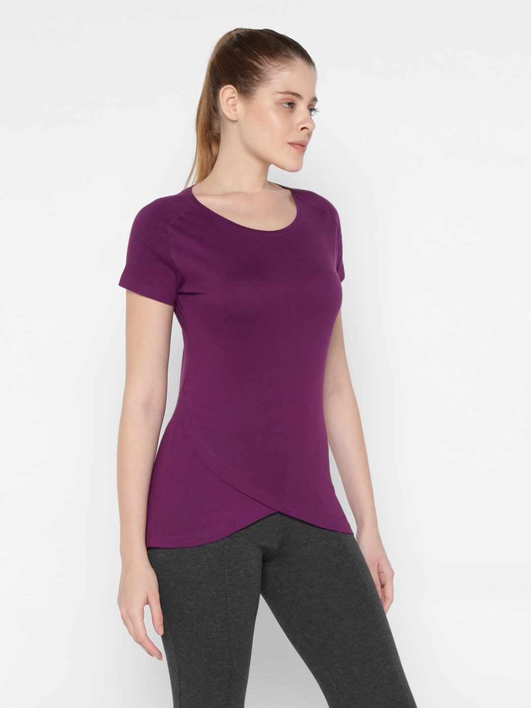 Ap'pulse Women's Short Sleeve Round Neck Bottom Cross Over Tshirt