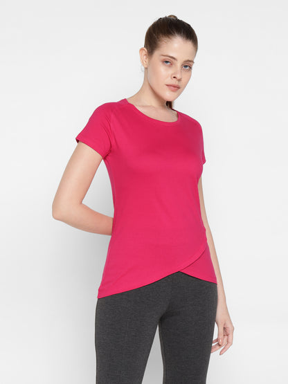 Appulse Women's Short Sleeve Round Neck Bottom Cross Over T-Shirt | Women | Premium Cotton | Activewear | Athleisure