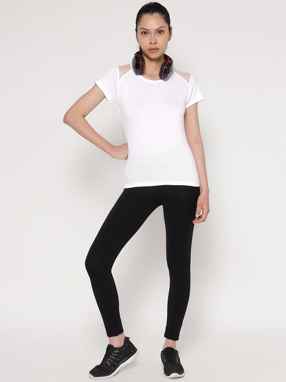 Appulse Women's Short Sleeve Round Neck Shoulder Mesh T-Shirt | Women | Premium Cotton | Activewear | Athleisure