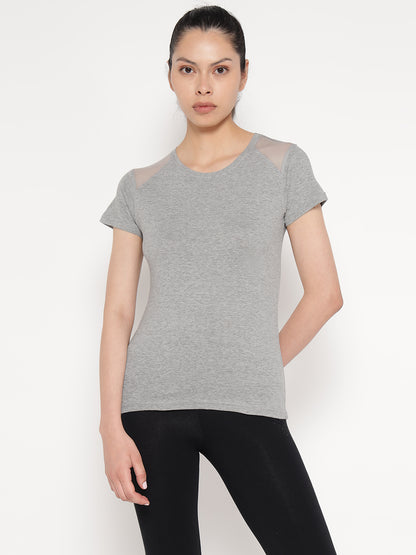 Appulse Women's Short Sleeve Round Neck Shoulder Mesh T-Shirt | Women | Premium Cotton | Activewear | Athleisure