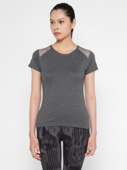 Appulse Women's Short Sleeve Round Neck Shoulder Mesh T-Shirt | Women | Premium Cotton | Activewear | Athleisure