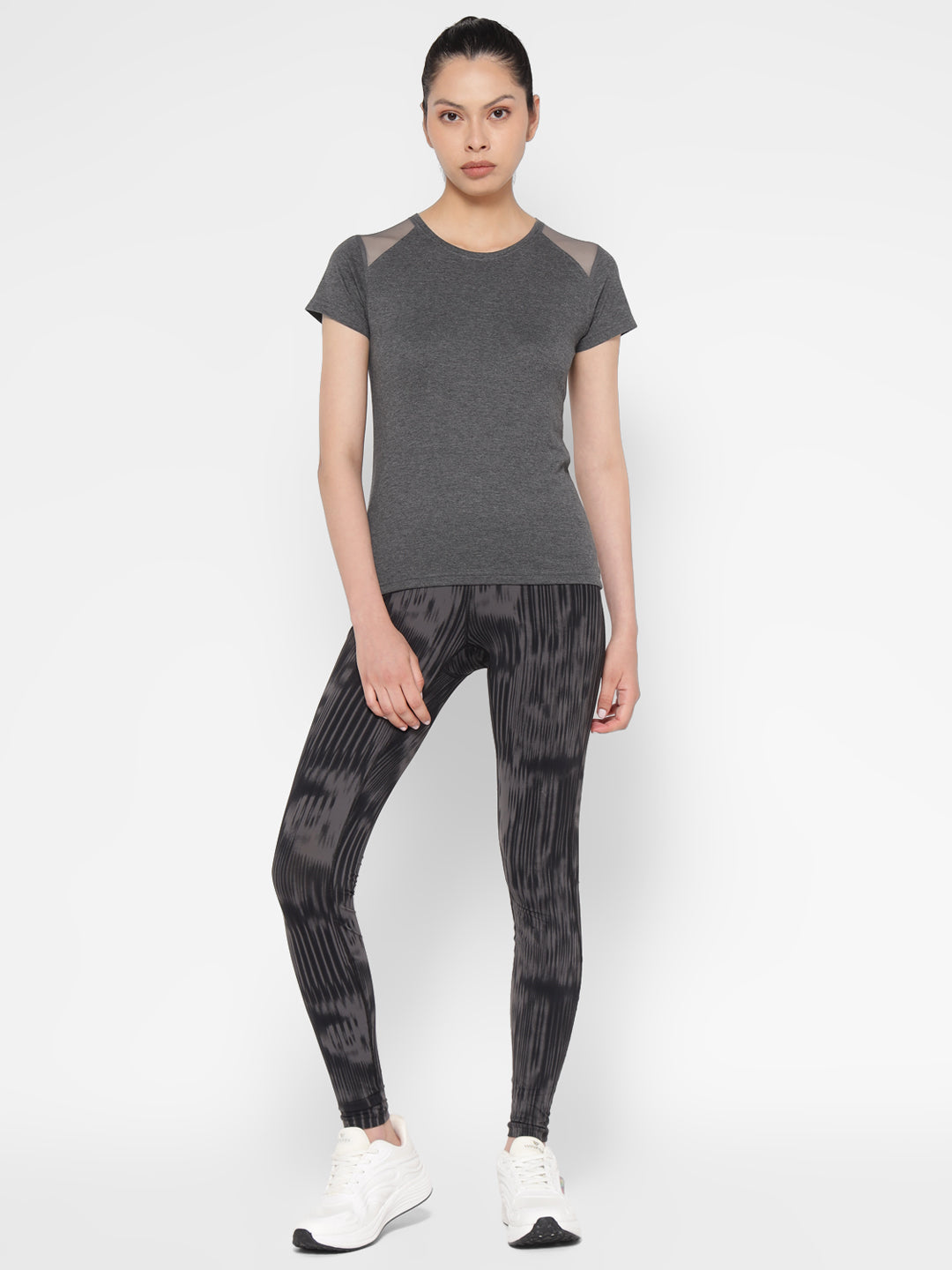 Ap'pulse Women's Short Sleeve Round Neck Shoulder Mesh Tshirt