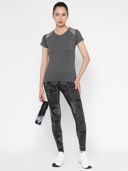 Appulse Women's Short Sleeve Round Neck Shoulder Mesh T-Shirt | Women | Premium Cotton | Activewear | Athleisure