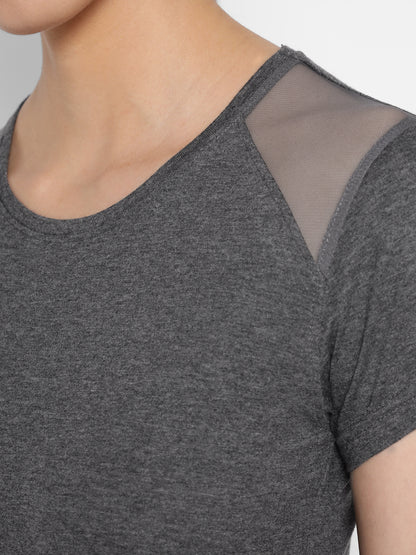 Appulse Women's Short Sleeve Round Neck Shoulder Mesh T-Shirt | Women | Premium Cotton | Activewear | Athleisure