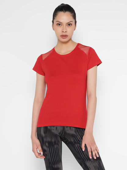 Appulse Women's Short Sleeve Round Neck Shoulder Mesh T-Shirt | Women | Premium Cotton | Activewear | Athleisure