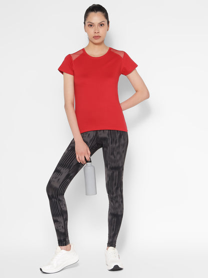 Appulse Women's Short Sleeve Round Neck Shoulder Mesh T-Shirt | Women | Premium Cotton | Activewear | Athleisure