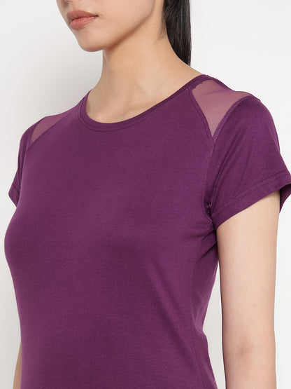 Appulse Women's Short Sleeve Round Neck Shoulder Mesh T-Shirt | Women | Premium Cotton | Activewear | Athleisure