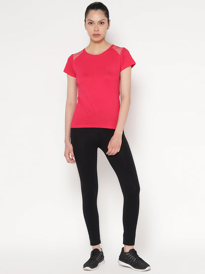 Appulse Women's Short Sleeve Round Neck Shoulder Mesh T-Shirt | Women | Premium Cotton | Activewear | Athleisure